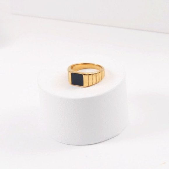 18K Gold Plated - Steel Black Enamel - Picture 1 of 1
